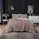 YASMENG 100% Cotton Boho Quilt Set King Size Colorful Gorgeous Paisley Mandala Floral Reversible Quilted Bedding Bohemian Vibrant Exotic Soft Breathable Bedspread Coverlet Set for All Seasons