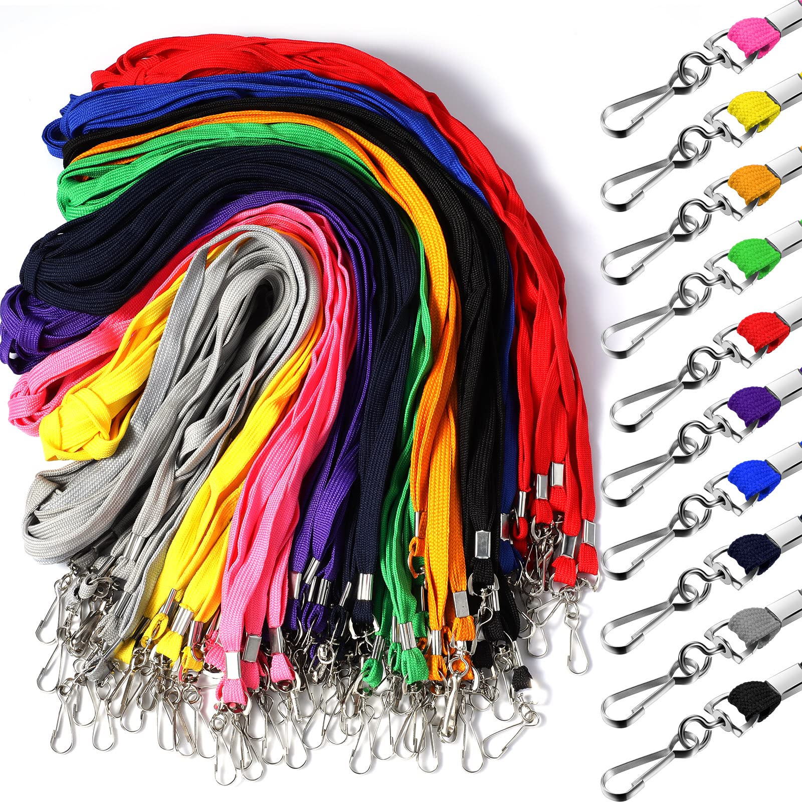Photo 1 of Epakh 200 Pcs Lanyards Bulk for ID Badges Assorted Colors Flat Badge Neck Lanyard with Swivel J Hook Clip for Student Teacher