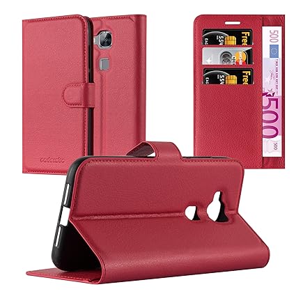 Cadorabo DE-105721 Huawei Ascend G7 Plus / G8 / GX8 Handyhülle mit Kartenfach und Standfunktion Rot