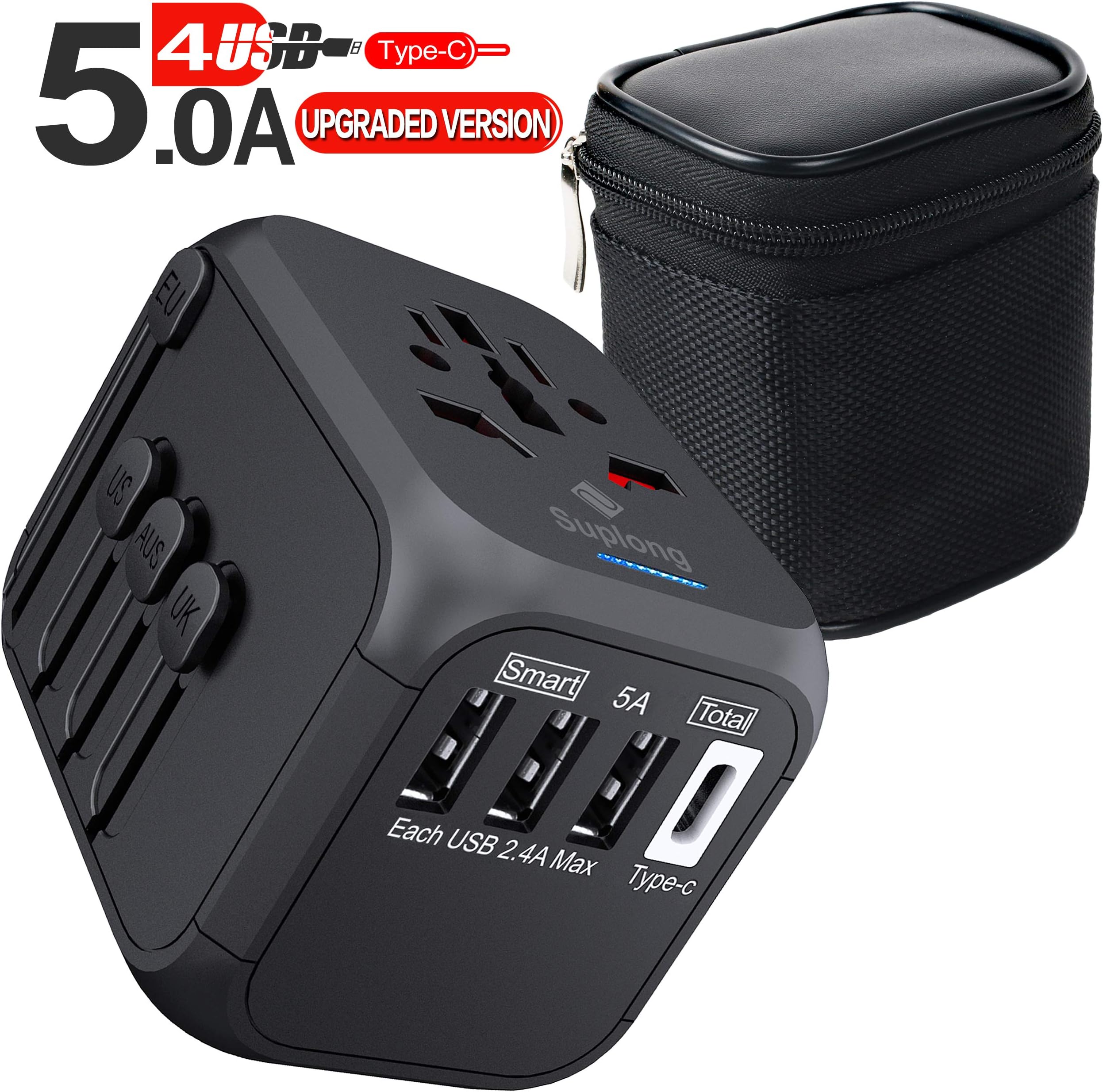 Upgraded Worldwide Universal Travel Adapter - International Power Adapter Fast Wall Charger AC Plug Adaptor with 5.0A High Speed USB Charger & 3.0A Type-C For USA EU UK AUS Cell Phone Tablet Laptop