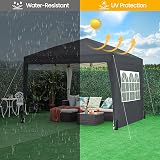 Yaheetech Pop-Up Gazebo 3x3 with 4 Removable Side Panels Dark Grey view 9