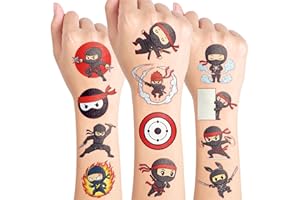 Ninja Temporary Tattoos for Kids | 96 PCS Pre-Cut Cute Ninja Warrior Tattoos, Birthday Party Favors, Classroom Rewards, Party