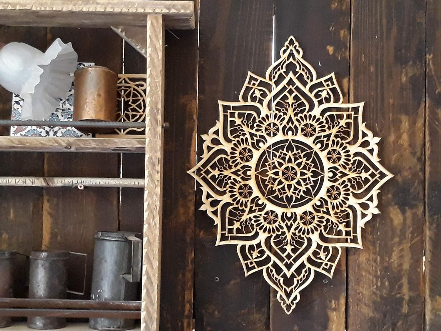 Artwork Unique Handmade Spiritual Gift Boho Ethnic Housewarming Wall Hanging Morrocan Indian Wall Art Sacred Geometry Yoga Studio Mandala Wood Home Decor Mixed Media