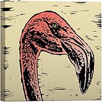 SIGNWIN Canvas Wall Art Pink Flamingoin Yellow Background Animals Wildlife Block Print Modern Art Contemporary Portrait Expressive for Living Room, Bedroom, Office - 12x12 inches