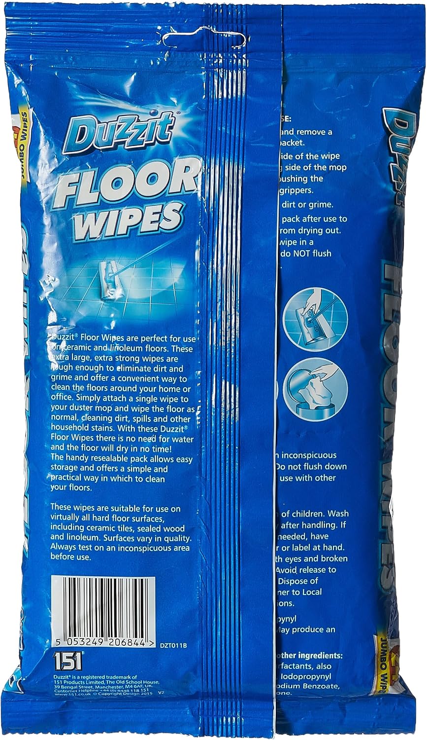 Duzzit Quick Cleaning Floor Wipes 24Pk, Resealable, White wipe, 24 count (Pack of 1) - Image 3