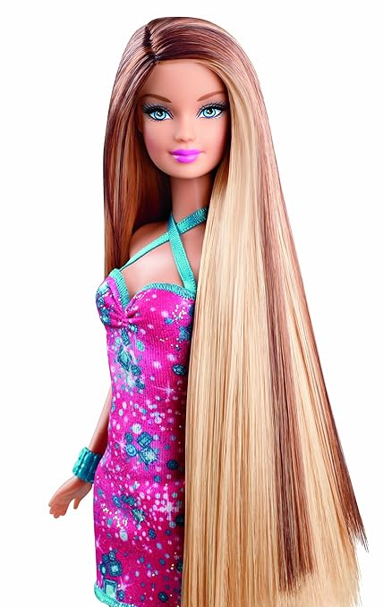 Buy Barbie Hairtastic Pink Dress Long Brunette Hair Doll Online At