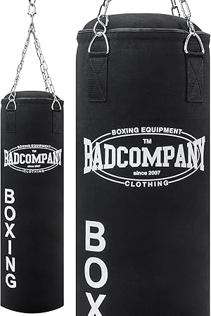 Bad Company Boxsack inkl. Heavy Duty Stahlkette I Canvas Punching Bag, gefüllt/ungefüllt I 80 x 30 cm I 100 x 30 cm I 120 x 30 cm