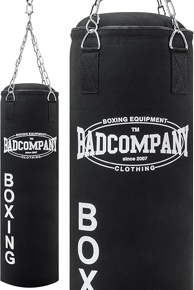 Bad Company Boxsack inkl. Heavy Duty Stahlkette I Canvas Punching Bag, gefüllt/ungefüllt I 80 x 30 cm I 100 x 30 cm I 120 x 30 cm
