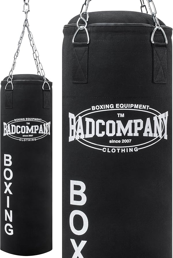 Bad Company Boxsack inkl. Heavy Duty Stahlkette I Canvas Punching Bag, gefüllt/ungefüllt I 80 x 30 cm I 100 x 30 cm I 120 x 30 cm