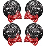 2 Pairs Mouse Ears Clips Sequin Mouse Ears Barrettes Glitter Bow Ears Clips for Costume Party Favor Halloween Christmas Decor