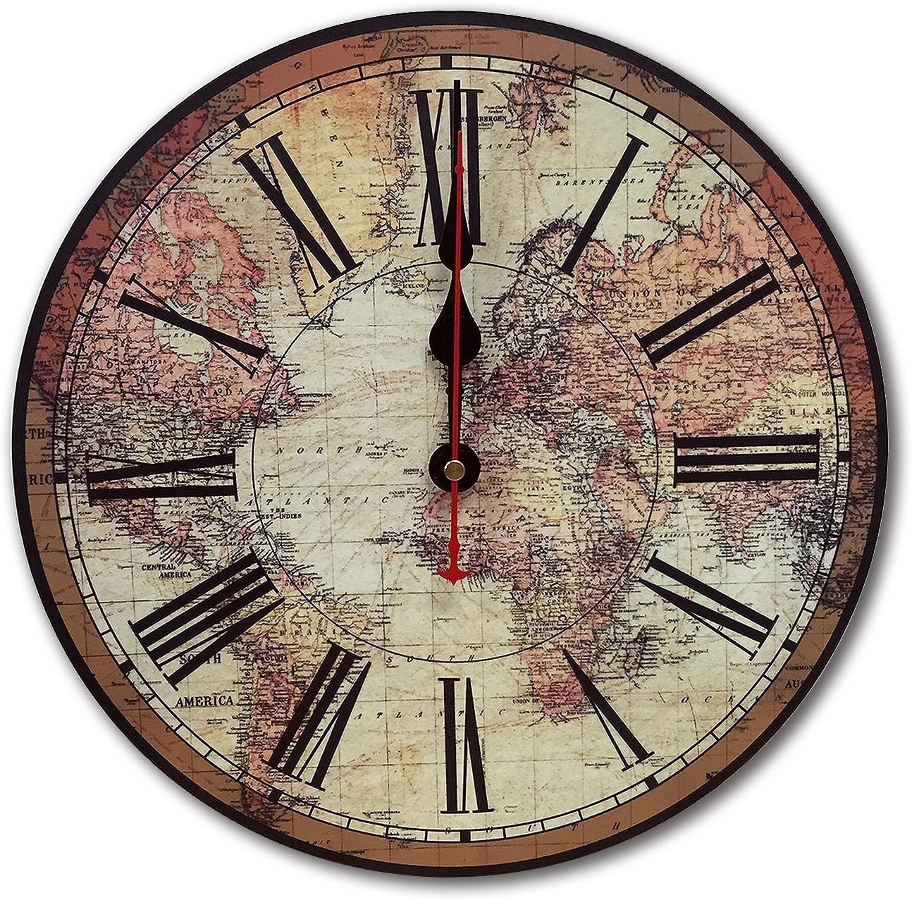 RELIAN Quiet Non-Ticking Silent Wood Wall Clock with Roman Numeral Light Bedroom Kitchen Living Room 14"