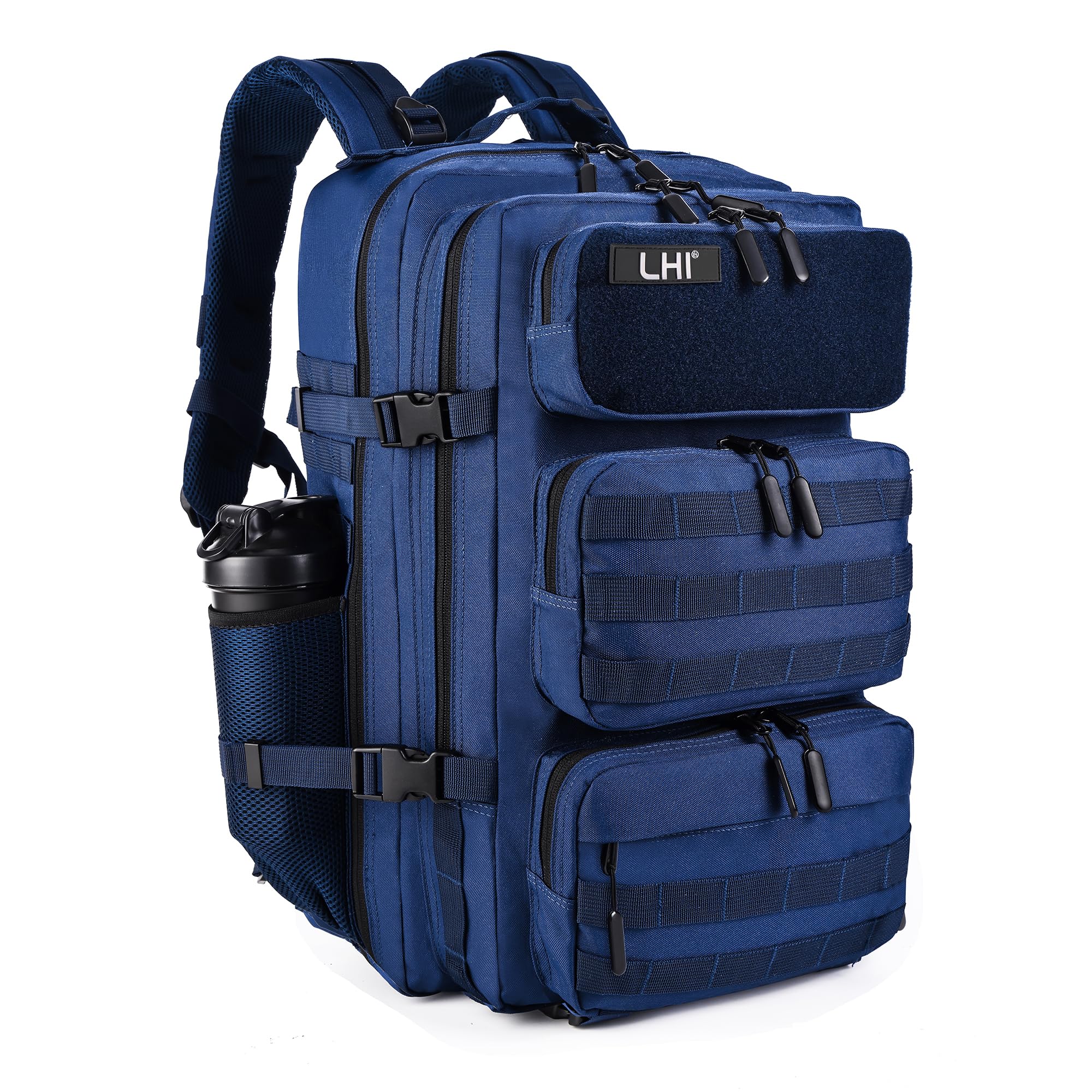 LHI Military Tactical Backpack for Men and Women 50L Army 3 Days Assault Pack Bag Large Rucksack with Shoe Compartment - Blue Image