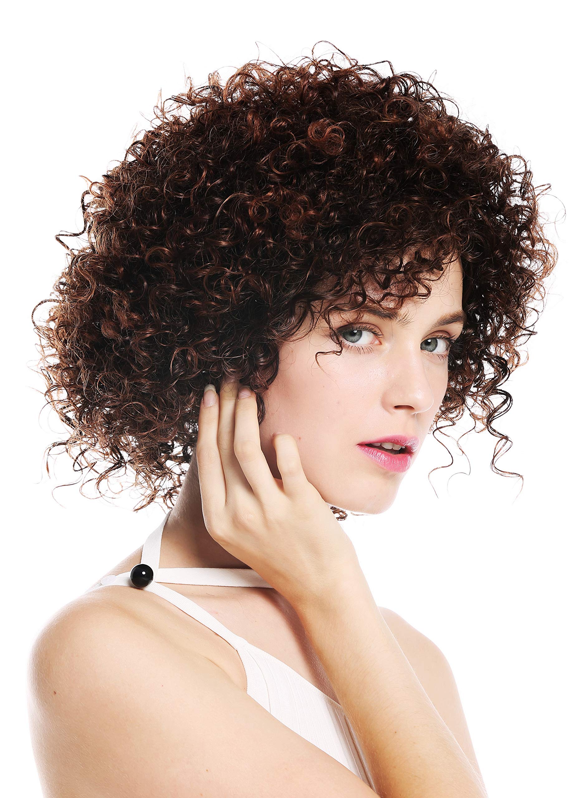 WIG ME UP - VK-11-2T30 women's quality wig short voluminous frizzy curly curls chestnut brown mix highlights