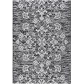 SAFAVIEH Washable Rug Outdoor Courtyard Collection - 6'7" x 9'6", Black & Light Grey, Non-Shedding & Easy Cleaning, Ideal for