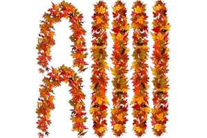6PCS Fall Maple Leaves Garland, Party Joy 5.6Ft Artificial Maple Leaf Autumn Garland Hanging Fall Vines Table Decorations Front Door Fall Decor Thanksgiving Decorations Decor Outside Indoor Decor