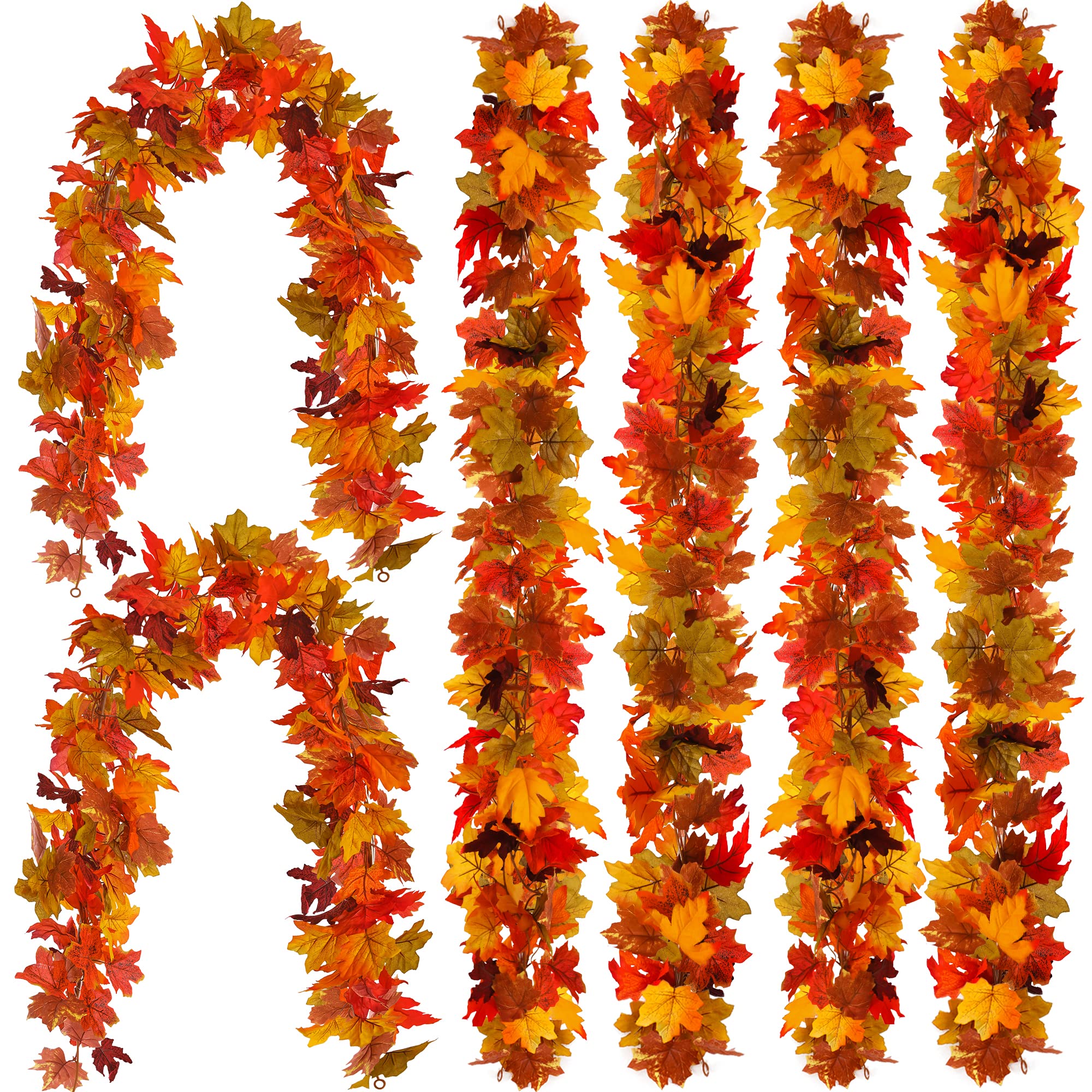 Photo 1 of 6PCS Fall Maple Leaves Garland, Party Joy 5.6Ft Artificial Maple Leaf Autumn Garland Hanging Fall Vines Table Decorations Front Door Fall Decor Thanksgiving Decorations Decor Outside Indoor Decor