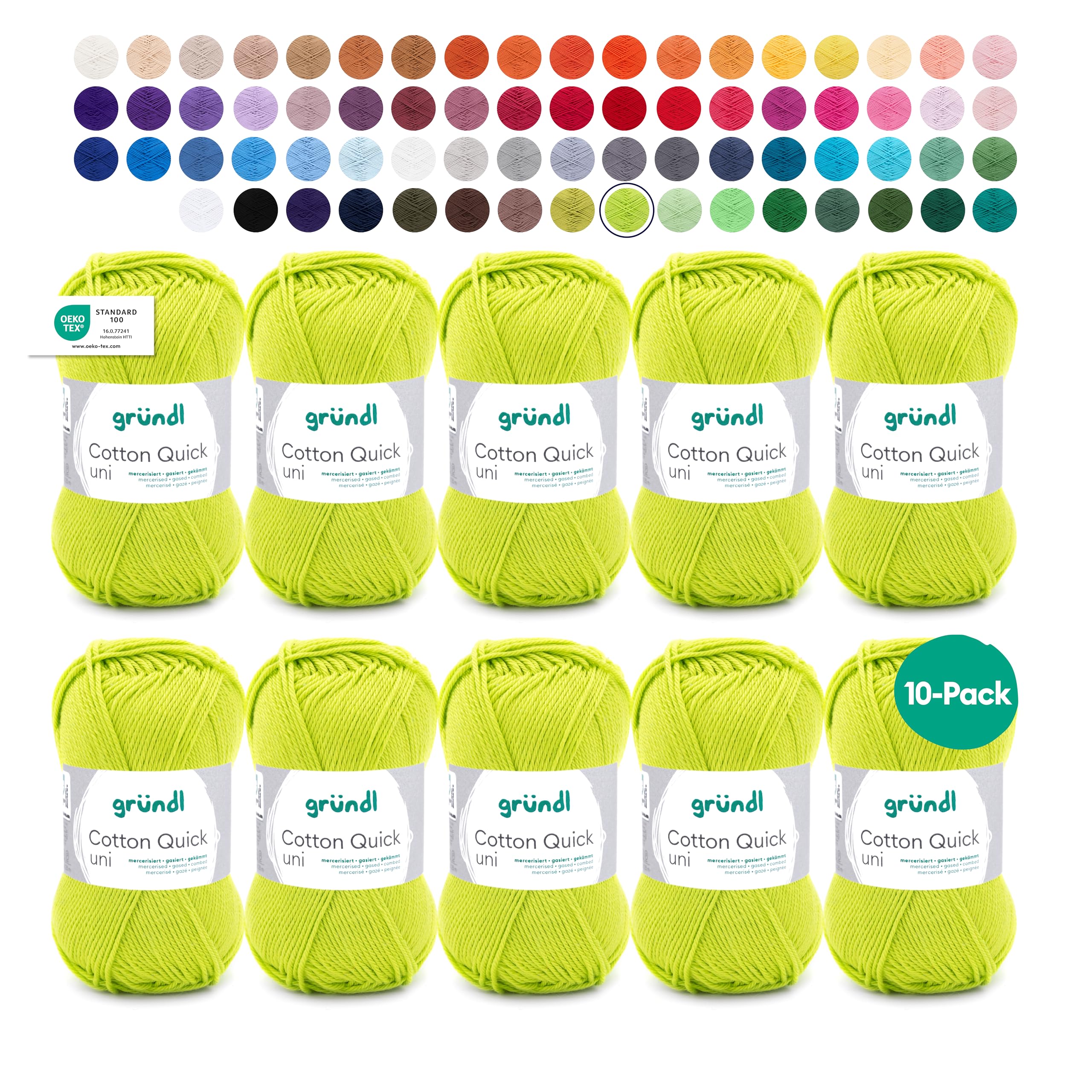 Gründl Cotton Quick Plain Value Pack 10 x 50g Balls (Heavy Duty Wool, Easy Care Washable 100% Cotton Thread, 50g/125m, 3-4, 10 x 50g)