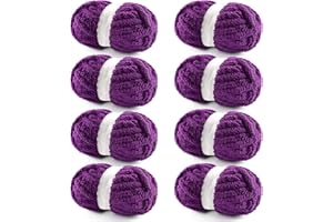 NDICANG 8 Pack Chunky Chenille Yarn for Hand Knitting and Crocheting - Jumbo Fluffy Blanket Yarn - Super Bulky 28.4 Yds 7.7 Oz Each Skein (Violet)