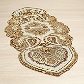 Lightnpro Hand Beaded Table Runner 13x36 Paisley Ivory Gold Holiday Decor | Paisley Pattern Hand-Sewn Beads Table Runner for Christmas New Year's Eve Wedding Bridal Shower Anniversary and Winter