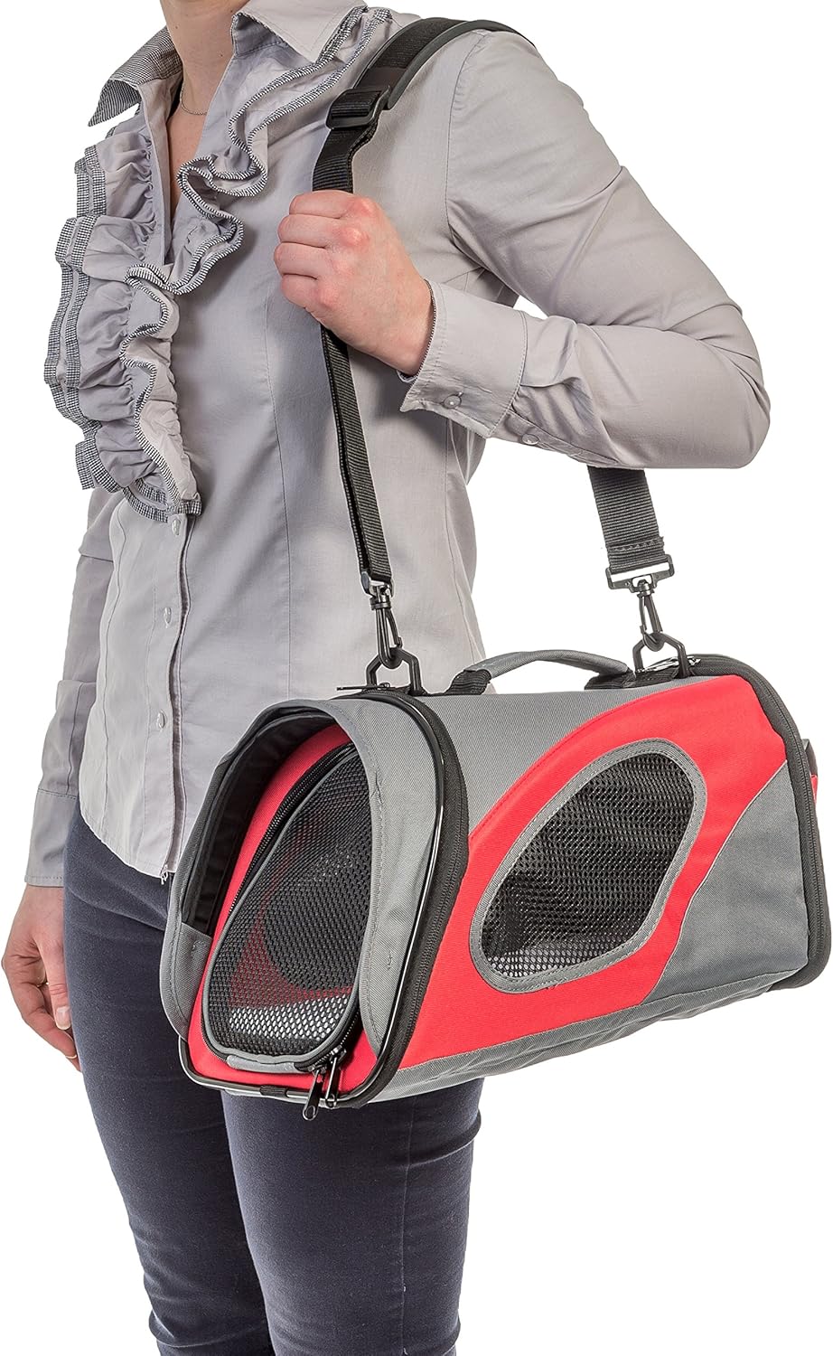 Iris Ohyama, Foldable pet carrier bag / carrier, 3 zipper openings