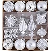 Valery Madelyn Ornaments for Christmas Trees, 60ct White and Silver Shatterproof Christmas Tree Decorations, Luxury Hanging Ball Ornaments Bulk for Xmas Holiday Party Decor