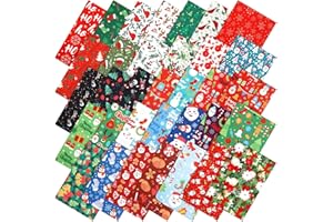Irenare 100 Pcs 8 x 8 Inches Christmas Fabric Bundles Fat Quarters Santa Claus Precut Fabric Bundle Squares Xmas Tree Snowman Printed Sewing Patchwork for Xmas Winter DIY Crafts Quilting
