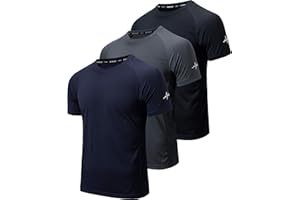 WanNiu Men's 3 Pack Workout Shirts Dry Fit Athletic Gym T-Shirts for Men Short Sleeve Mesh Moisture Wicking Shirts