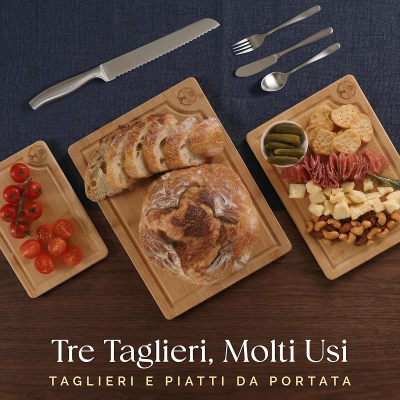 Set 3 Taglieri in Bambù Pre-Oliati con Scanalature — foto 8 di 8