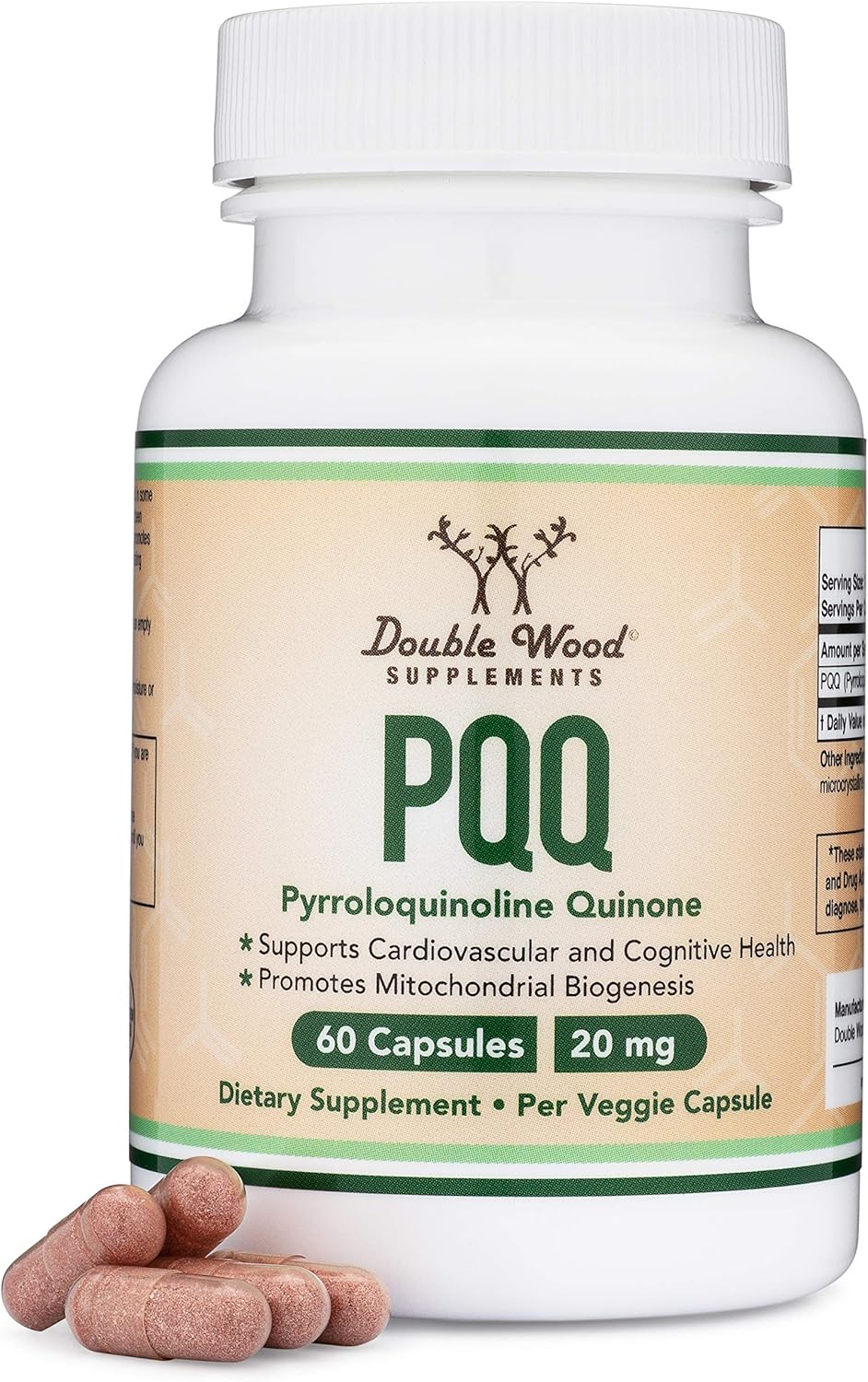 PQQ Supplement 20mg, 60 Capsules (Pyrroloquinoline Quinone) Promotes Mitochondria ATP Coenzyme
