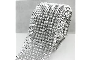 AEAOA Decorative Spike Stud Trim Mesh, 1 Yard Plastic Flatback Roll, Multi-Color, for DIY Crafts and Costumes (Silver)