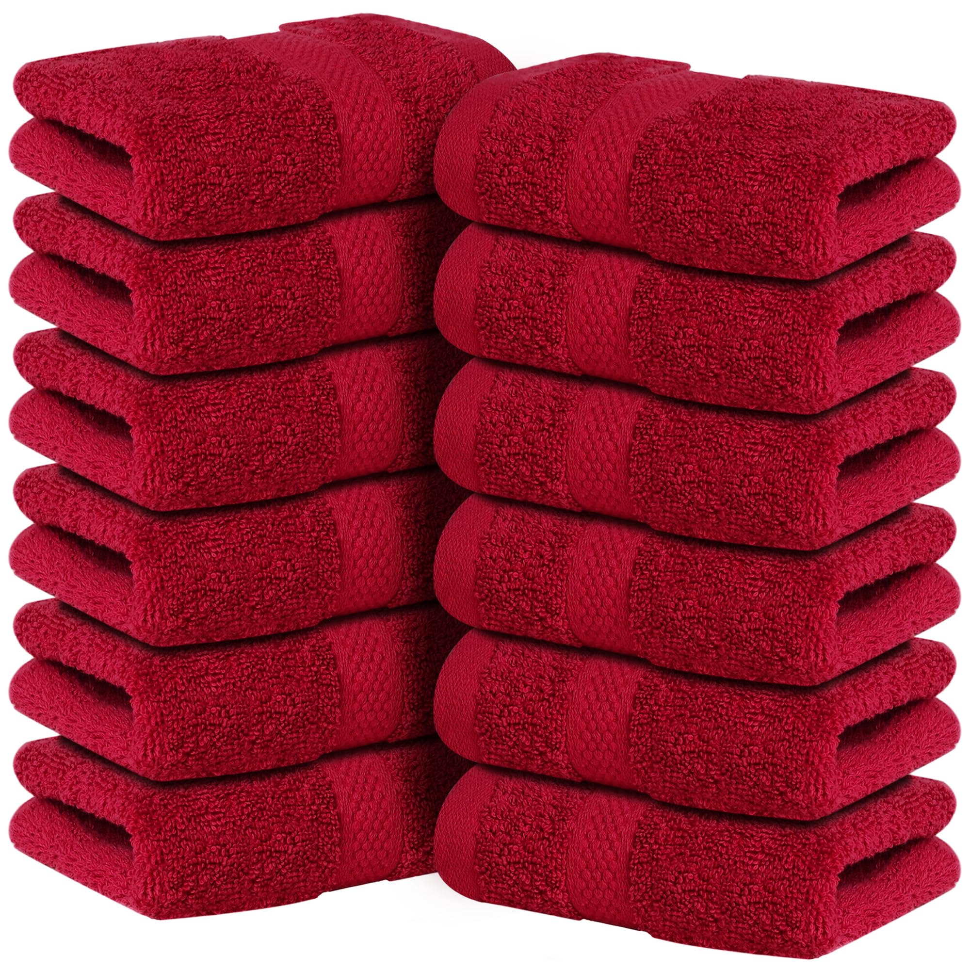 Infinitee Xclusives - 12 Pack Face Cloths |30x30 cm| 100% Cotton Wash Cloths - Ultra Soft & Highly Absorbent Fingertip Towels for Spa, Gym, Hotel & Bathroom |Burgundy|