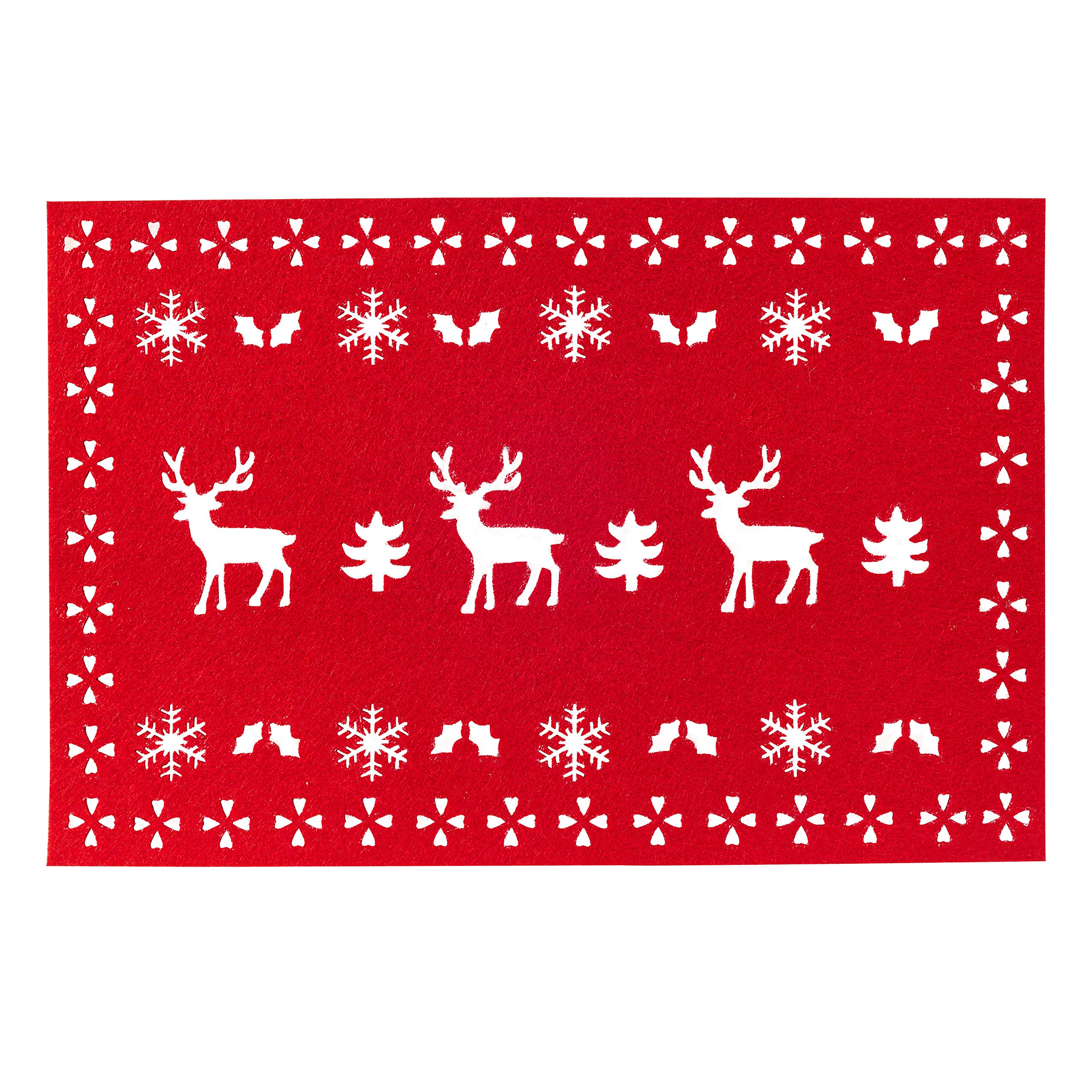 Neviti Christmas Reindeer Felt Place Mats - Red - Pack of 4