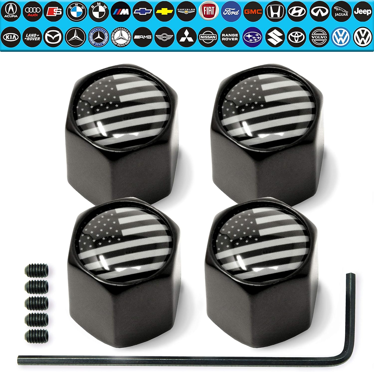 Amazon Com Lib Tire Valve Stem Caps Usa Flag Aluminium Anti Theft Hexagon Design Car Truck Suv Leakproof Airtight Dustproof Seal All Weather Lock Tight Fit Automotive