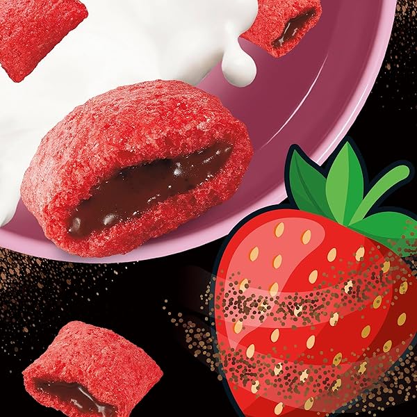 CHOCOLATE STRAWBERRY LOADED CEREAL, CRISPY CEREAL WITH NATURALLY AND ARTIFICIALLY FLAVORED CHOCOLATE CREME FILLING, MADE WITH WHOLE GRAIN, 15.6 OZ