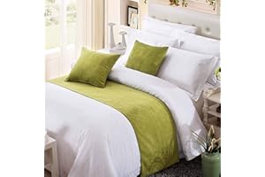 OSVINO Chenille Bed Runner Solid Breathable Modern Bedding Scarf Protection for Bedroom Hotel, Green 260X50cm for 200cm Bed
