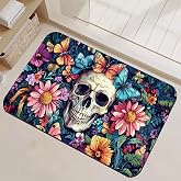 NSMNSM Skull Flowers Bathroom Rugs Thin Bath Mat Non Slip Washable, Christmas Rubber Backing Quick Dry Bathroom Floor Mat for Shower Tub Sink Laundry, Home Decoration, 17