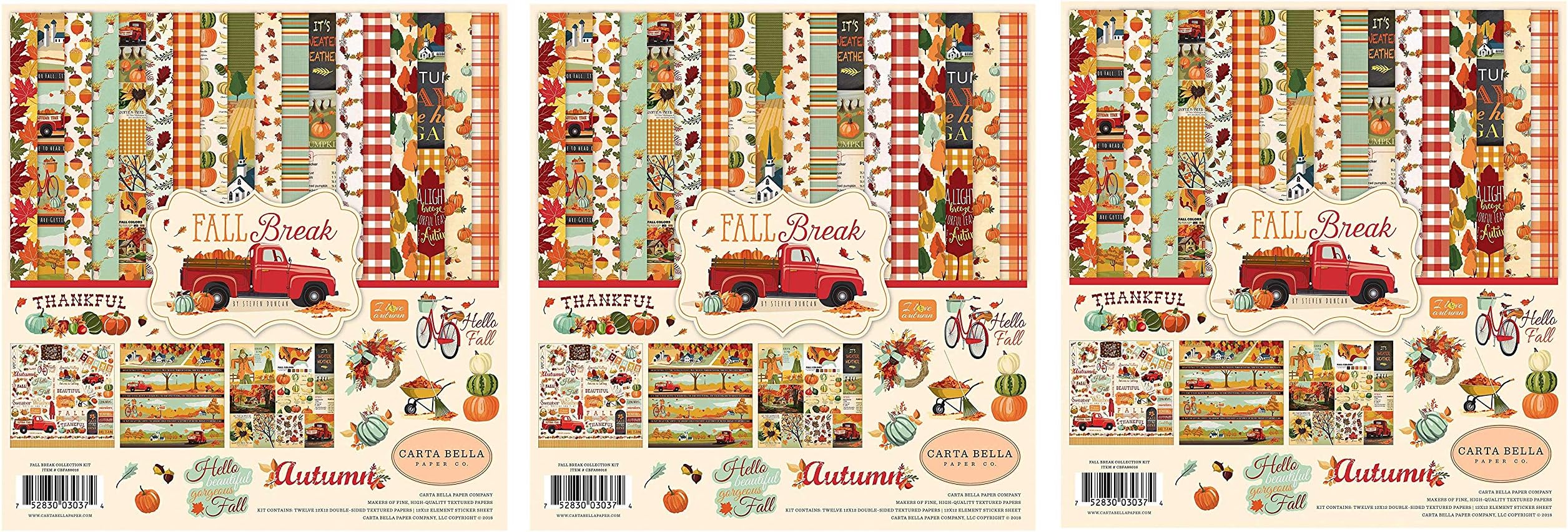 Carta Bella Paper Company CBFA88016 Fall Break Collection Paper Kit, Orange/Yellow/Blue/Brown/Tan/Red (ะขhree Pะฐck)