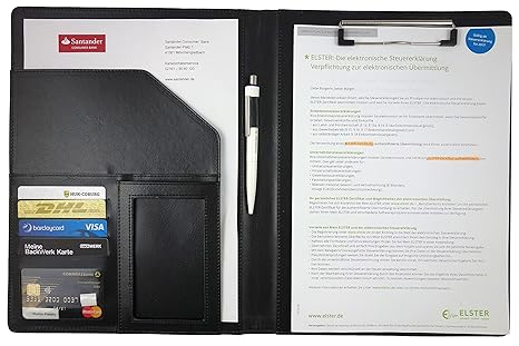 Pappeln Klemmbrettmappe A4 in schwarz – hochwertige Schreibmappe Konferenzmappe Business in Lederoptik – inkl. Schreibblock, 