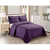 Home Collection 3pc Full/Queen Over Size Elegant Embossed Bedspread Set Light Weight Solid Dark Purple New# Stacy