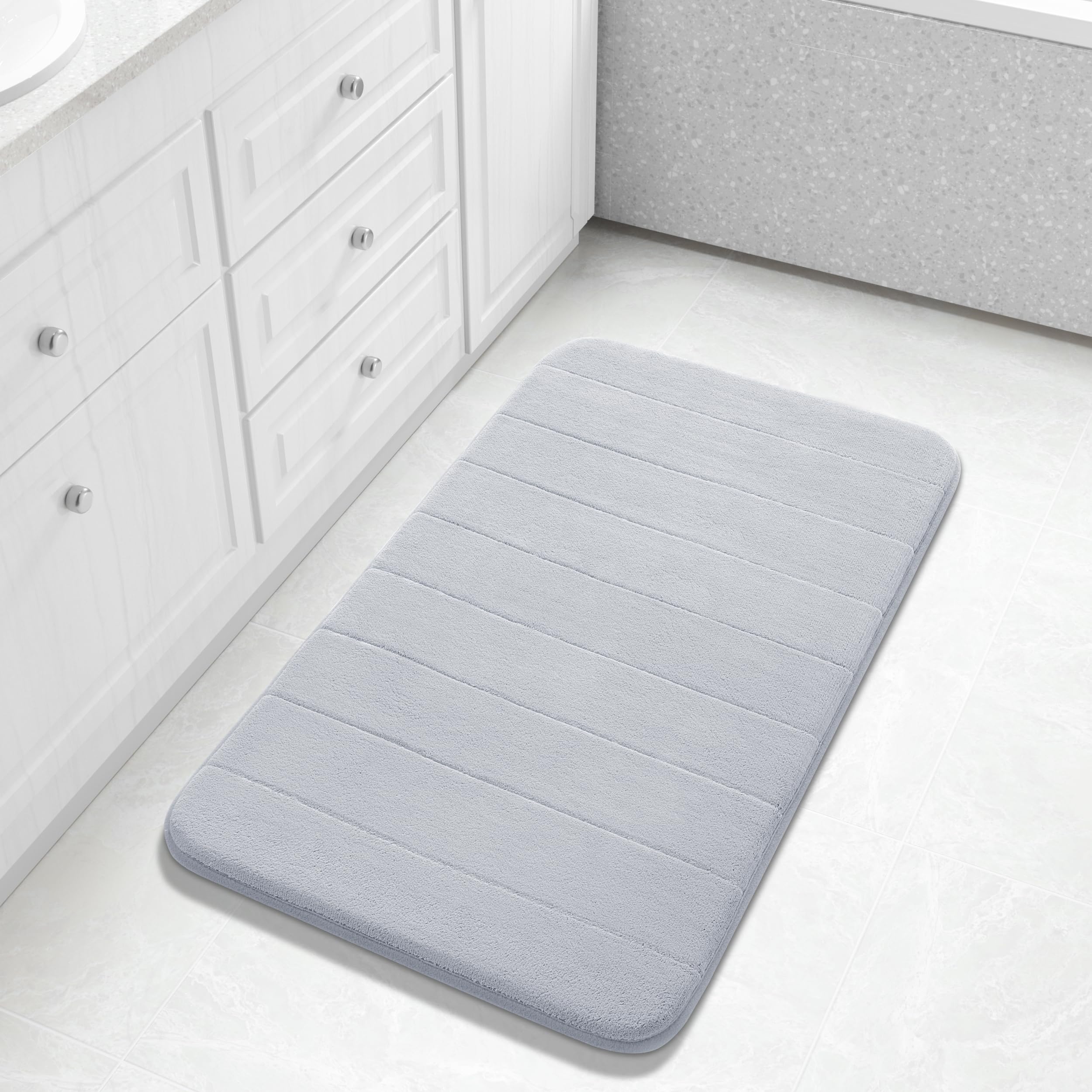 Yimobra Memory Foam Bath Mat Large Size, 92 x 61 cm, Soft and Comfortable, Super Water Absorption, Non-Slip, Thick, Machine Wash, Easier to Dry for Bathroom Floor Rug, Silver