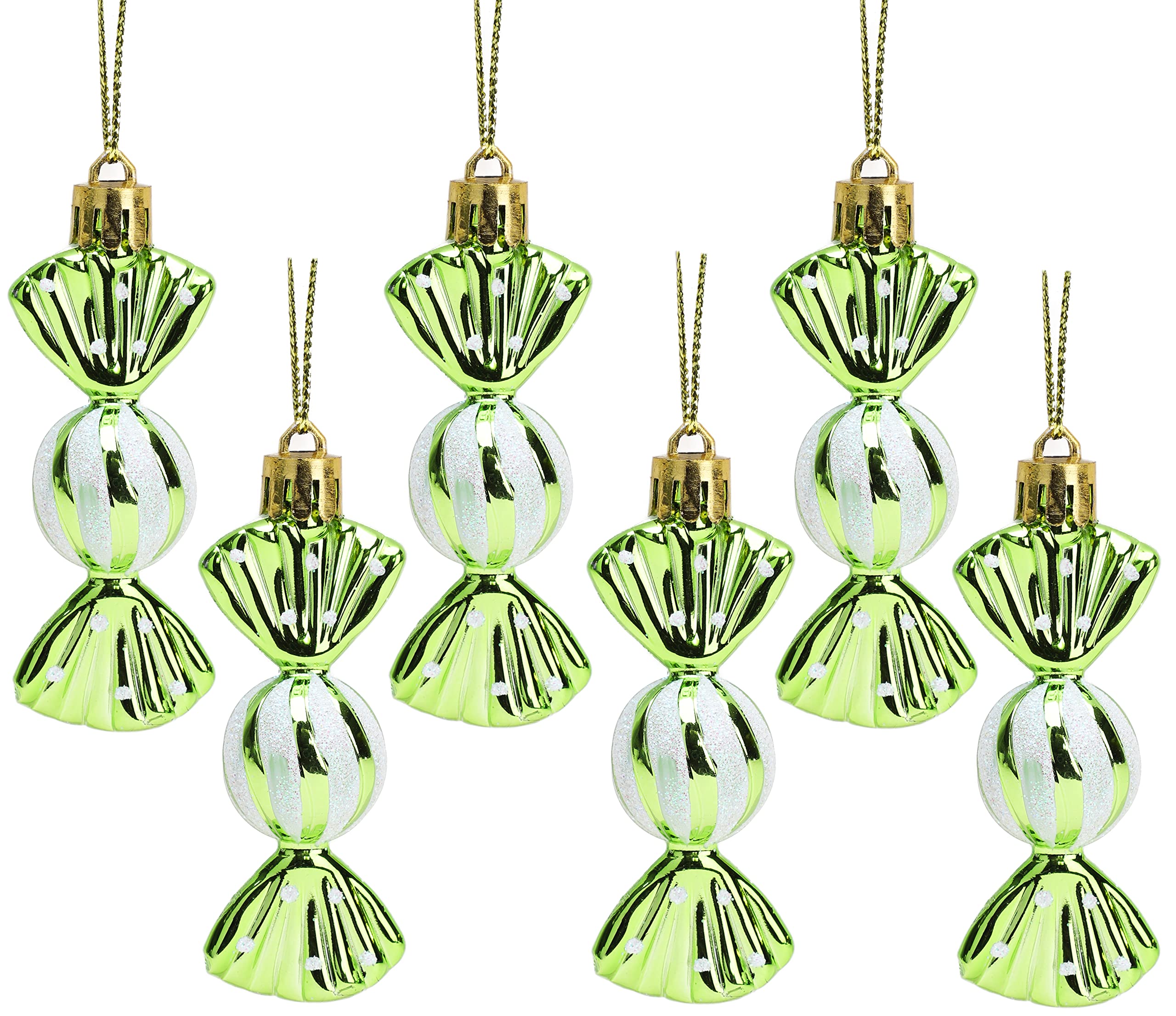 Christmas Concepts® Pack of 6-80mm (3.2") Mini Sweet Shaped Baubles – Shiny & Glitter Decorated – Christmas Tree Decorations (Lime Green)