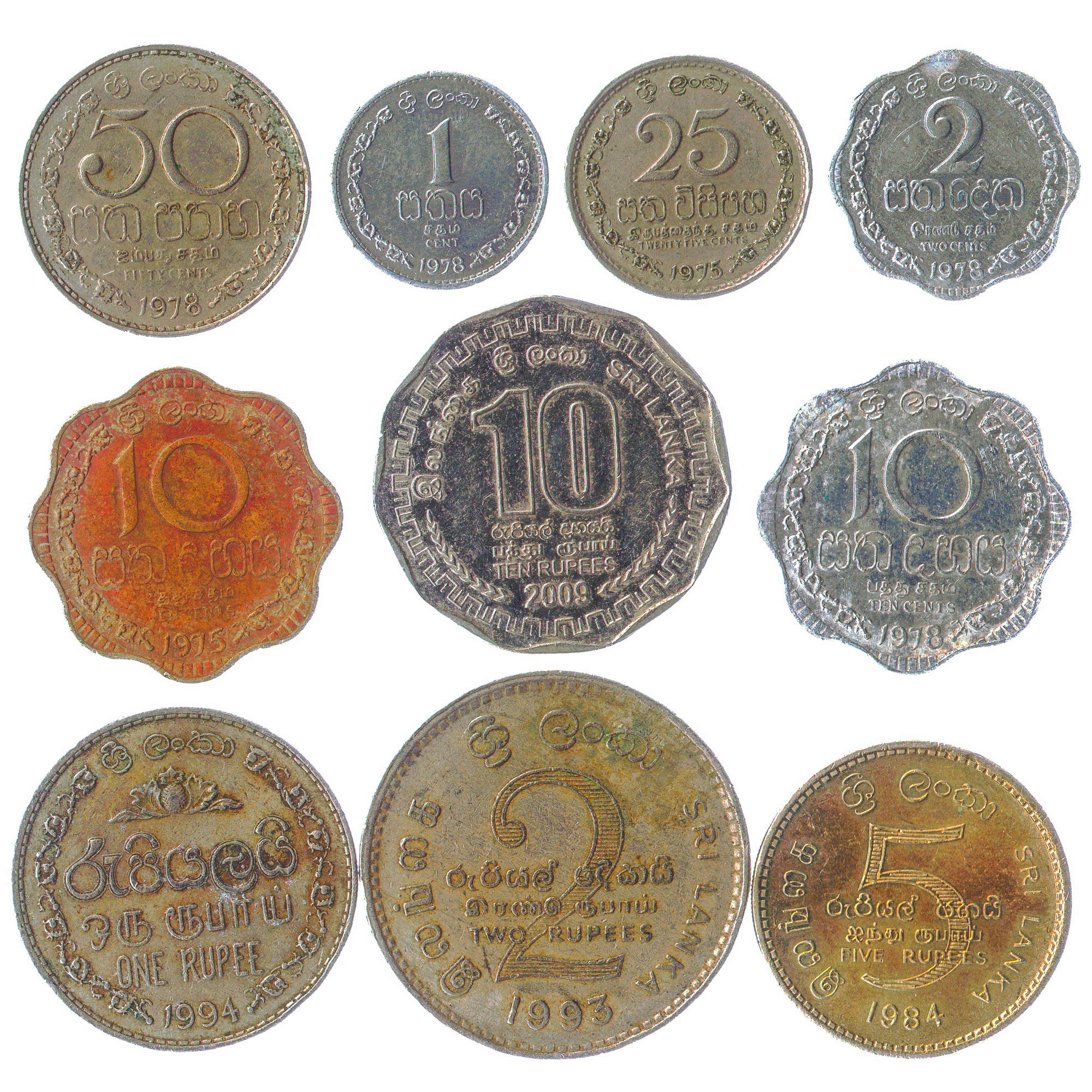 10 Sri Lanka Coins From South Asia Island. Ceylon, Sri Lankan Old Collectible Coins Lot Cents Rupees. Perfect Choice For Your Coin Bank, Coin Holders And Coin Album