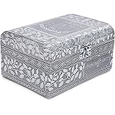 Cottage Garden Strength Silver Tone Metal Stamped Round Top Trunk Keepsake Box