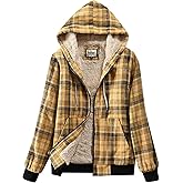 Shawnda Women's Flannel Casual Plaid Full Zip Up Sherpa Lined Hoodie Jacket Coat with Pockets
