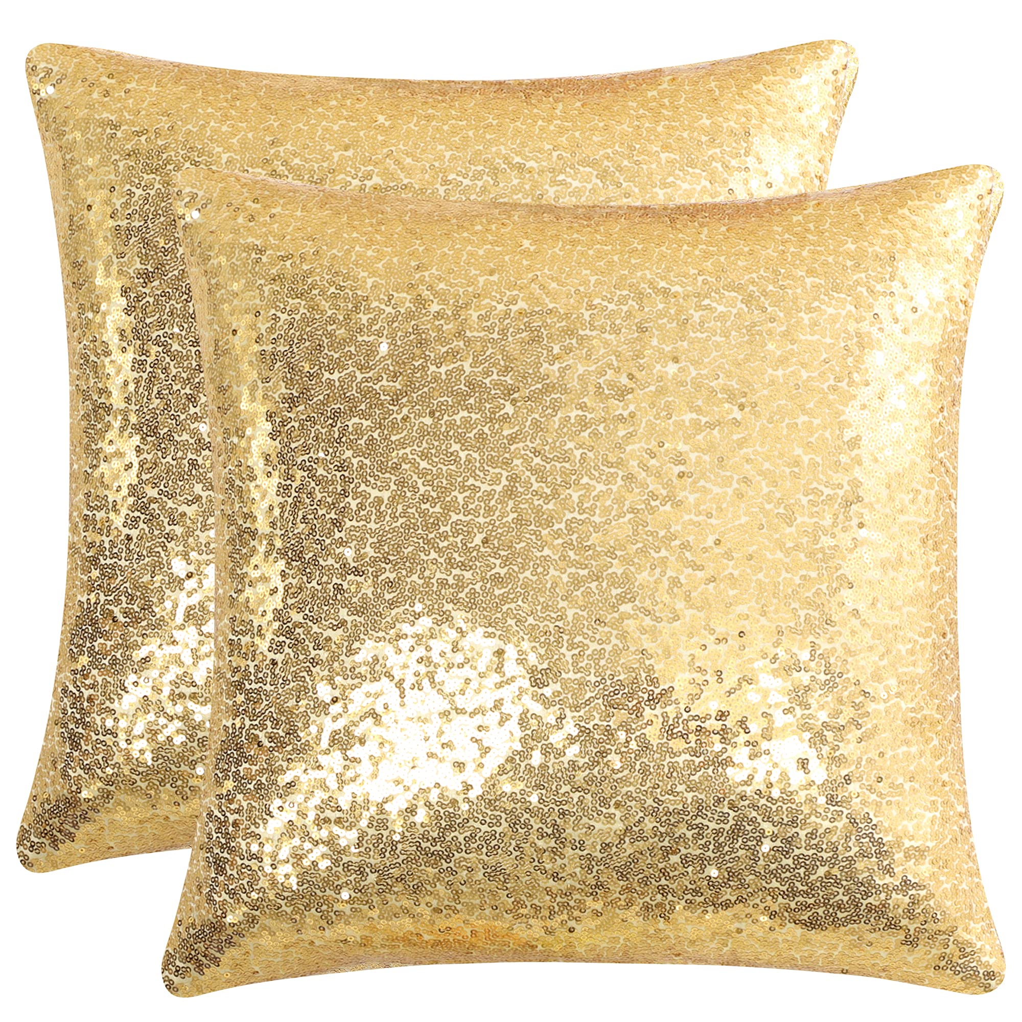 sourcing map 2 Pcs Sequin Throw Pillow Covers, Shiny Sparkling Comfy Satin Cushion Covers, Decorative Pillowcases for Party/Christmas/Thanksgiving/New Year, 40x40 cm, Gold Tone