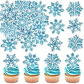 Cyodoos 40PCS Blue Edible Snowflake Cupcake Toppers Wafer Paper Winter Frozen Theme Snowflake Cupcake Picks for Baby Shower Kids Birthday Christmas Party Cake Decorations Supplies