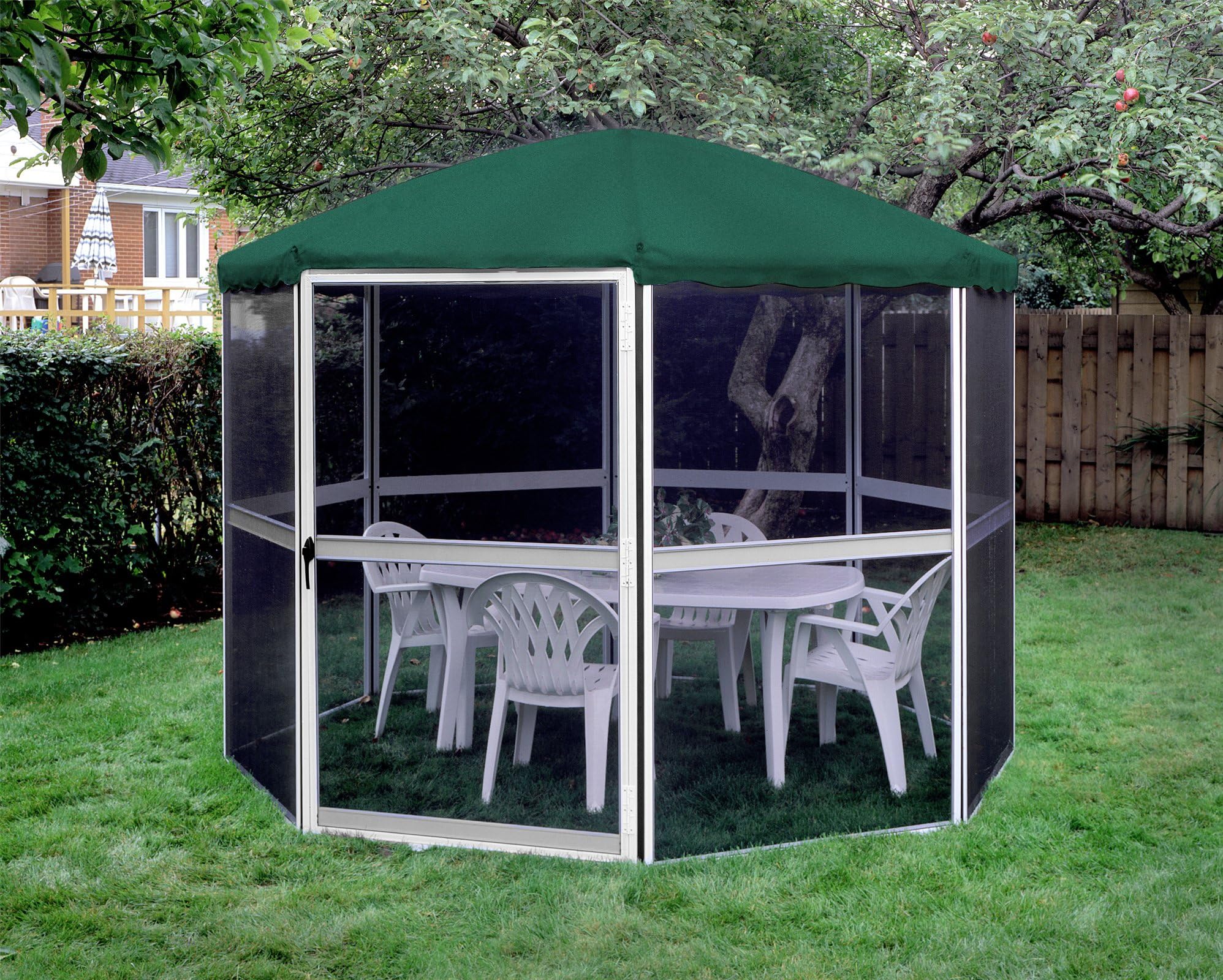 Gazebo Penguin 9110940 3-Season Round Gazebo, 11' Diameter, White/Green