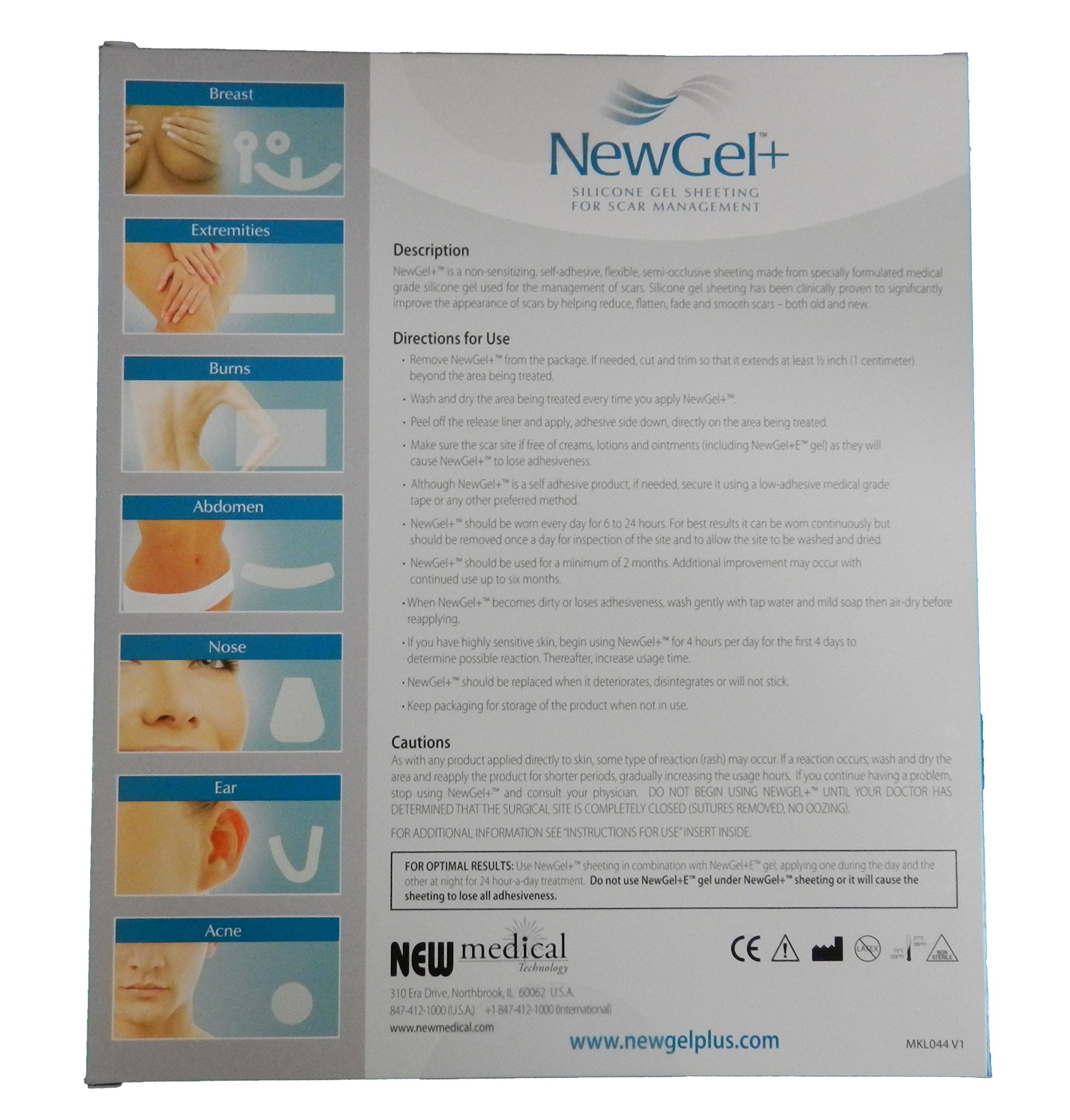NewGel+ Silicone Gel Strips for Scar Management 1inch x 6inch Strips