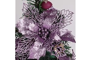 RECUTMS 10 Packs Christmas Glitter Poinsettia Flowers Artificial Christmas Flowers Decorations Wedding Xmas Tree New Year Ornaments Xmas Garland Wreath DIY Decorations Supplies(Light Purple)
