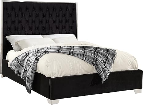 Meridian Furniture Modern Contemporary Black Velvet Upholstered Bed With Deep Tufting With Polished Chrome Stainless Steel Frame And Legs Queen Amazon In Furniture